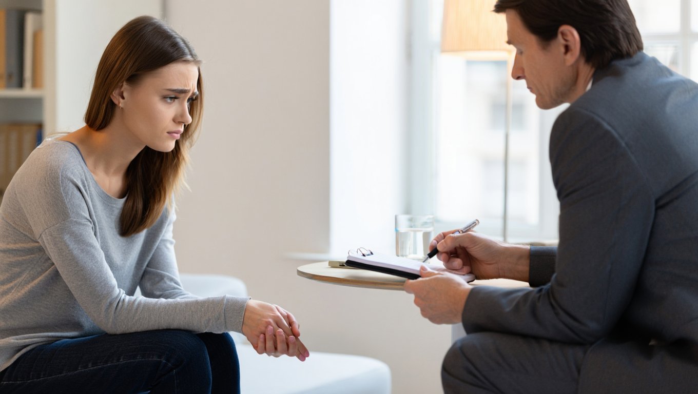 Девушка и психиатр в кабинете